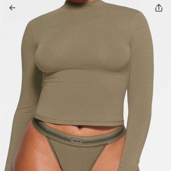 Skims army green cotton jersey long sleeve turtleneck - Picture 1 of 4